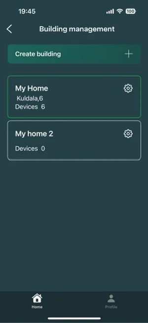 GPO Home app — buildings list screen