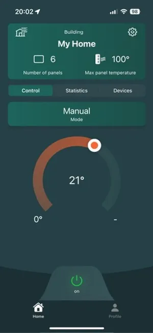 GPO Home app — manual mode screen