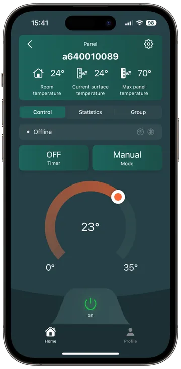 GPO Home app — heater control screen