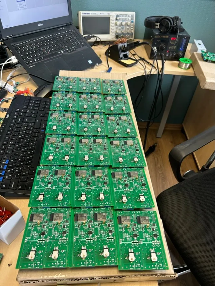 Batch of GPO iotHub TPCB control boards on the production bench