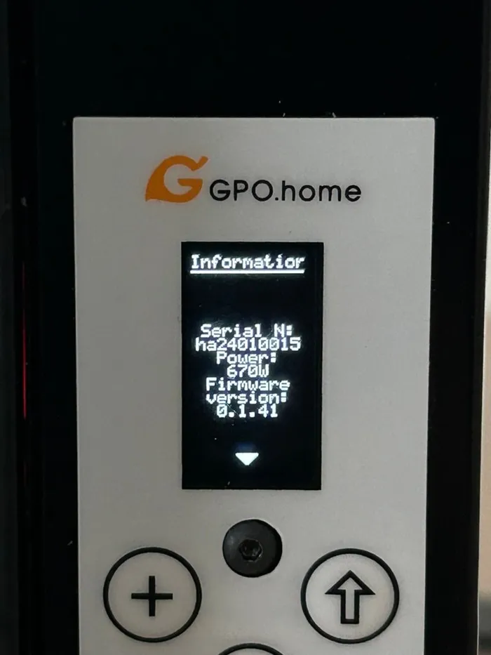 Post-production check: display showing the board serial number and firmware version