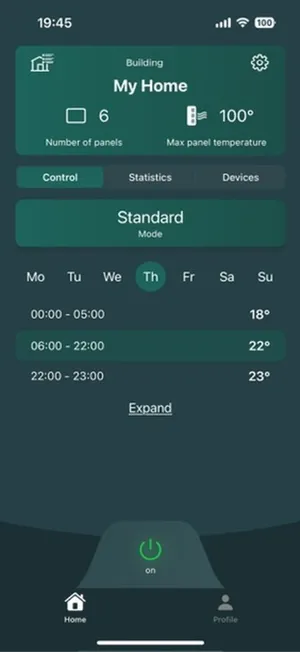 GPO Home app — schedule screen