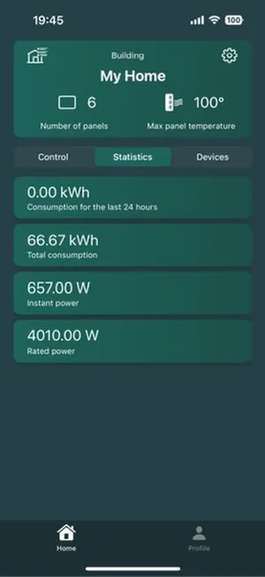 GPO Home app — statistics screen